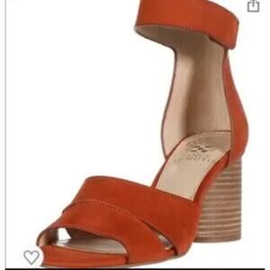 new VINCE CAMUTO Jafrenta candied yam orange nubuck stacked heel sandals